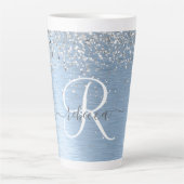 Tasse Latte Parties scintillant en argent brossé bleu Nom du m (Devant)