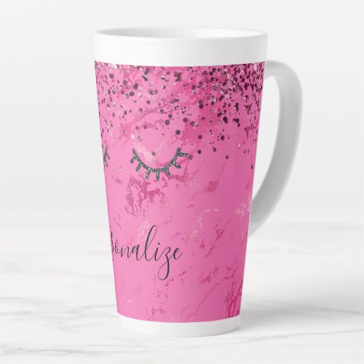 Tasse Latte Parties scintillant en marbre rose brillant noir (Angle droit)