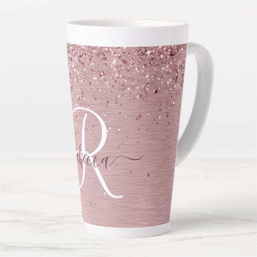 Tasse Latte Parties scintillant en métal brossé rose pâle Nom  (Angle droit)