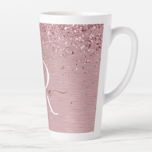 Tasse Latte Parties scintillant en métal brossé rose pâle Nom  (Droite)