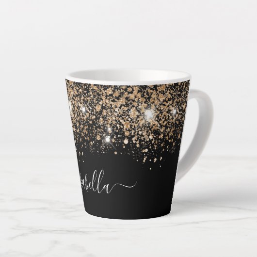 Tasse Latte Parties scintillant en or noir nom de poussière sc (Angle droit)