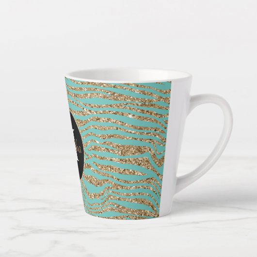 Tasse Latte Parties scintillant Mint Gold Faux Zebra Print (Droite)