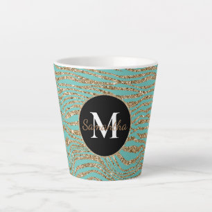 Tasse Latte Parties scintillant Mint Gold Faux Zebra Print