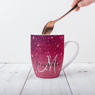 Tasse Latte Parties scintillant moderne rouge et rose Nom des 