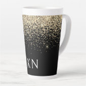 Tasse Latte Parties scintillant Noir Or Monogramme Initiales F (Angle droit)
