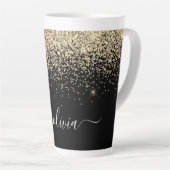Tasse Latte Parties scintillant Noir Or Script Monogramme Nom  (Angle droit)