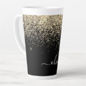 Tasse Latte Parties scintillant Noir Or Script Monogramme Nom  (Angle gauche)