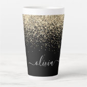Tasse Latte Parties scintillant Noir Or Script Monogramme Nom  (Devant)