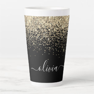Tasse Latte Parties scintillant Noir Or Script Monogramme Nom 