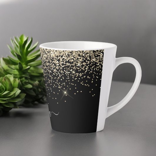 Tasse Latte Parties scintillant Noir Or Script Monogramme Nom