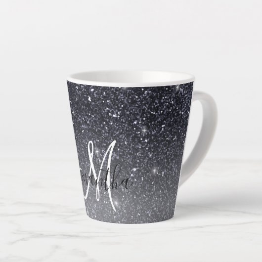 Tasse Latte Parties scintillant noire moderne étincelles Nom p (Angle droit)