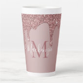 Tasse Latte Parties scintillant rose à goutte d'or Monogramme (Devant)