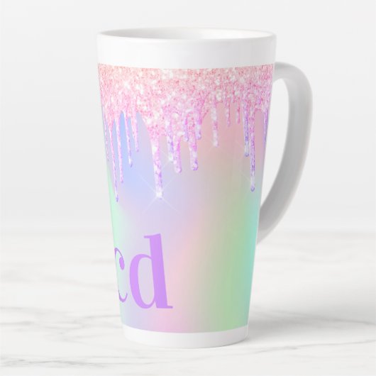 Tasse Latte Parties scintillant rose holographique gouttes mon (Angle droit)