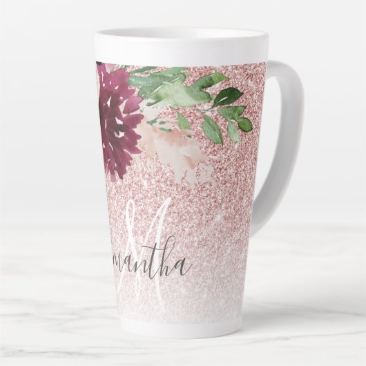 Tasse Latte Parties scintillant rose moderne et flamme à fleur (Angle droit)