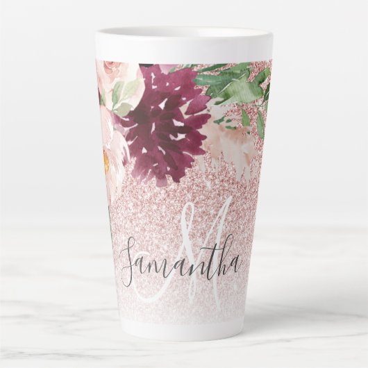 Tasse Latte Parties scintillant rose moderne et flamme à fleur (Devant)