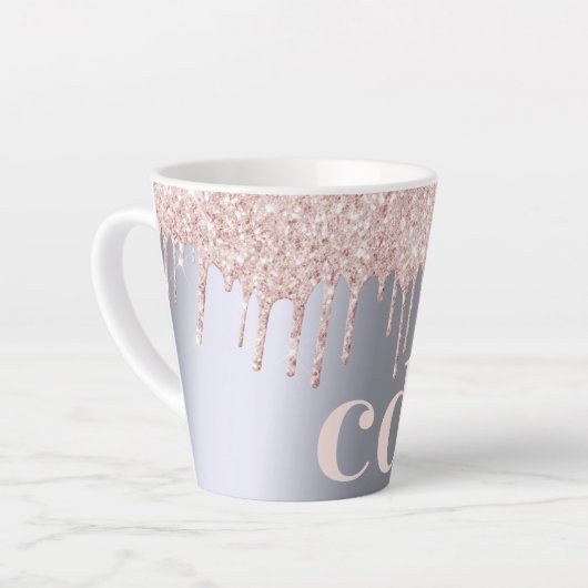 Tasse Latte parties scintillant rose or argent monogramme ini (Angle gauche)