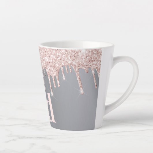 Tasse Latte parties scintillant rose or argent  monogramme ini (Droite)