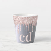 Tasse Latte parties scintillant rose or argent  monogramme ini (Devant)