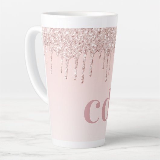 Tasse Latte parties scintillant rose or rose  monogramme initi (Angle gauche)