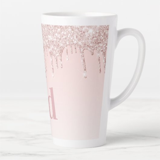Tasse Latte parties scintillant rose or rose  monogramme initi (Droite)