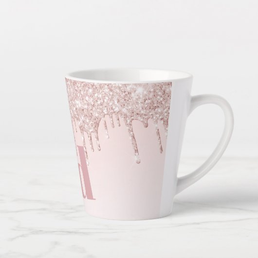 Tasse Latte parties scintillant rose or rousse monogramme init (Droite)