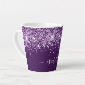 Tasse Latte Parties scintillant violet étincelle nom monogramm (Angle gauche)