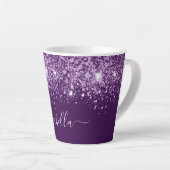 Tasse Latte Parties scintillant violet étincelle nom monogramm (Angle droit)