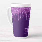 Tasse Latte Parties scintillant violet gouttes monogramme nom  (Angle gauche)
