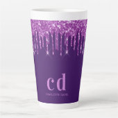 Tasse Latte Parties scintillant violet gouttes monogramme nom  (Devant)