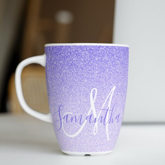 Tasse Latte Parties scintillant violet moderne étincelles Nom 