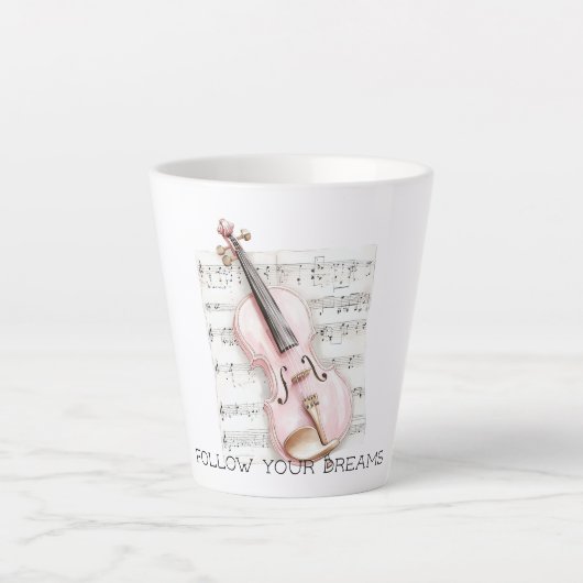 Tasse Latte Partition de violon rose (Devant)