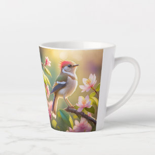 Tasse Latte Paruline à tête rouge et poitrine tamponnée, oisea