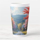 Tasse Latte Pastel Autumn Country Road Watercolor (Devant)