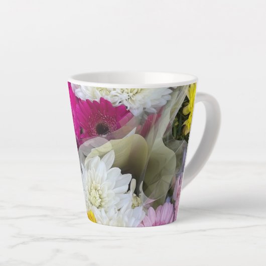 Tasse Latte Pastel Floral Rose, Jaune & Blanc Chrysanthème (Angle droit)