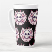 Tasse Latte Pastel Pink Skull and Crossbones (Angle gauche)