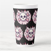 Tasse Latte Pastel Pink Skull and Crossbones (Devant)