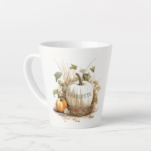 Tasse Latte Patch Citrouille personnalisé Citrouille blanc Aut (Angle gauche)