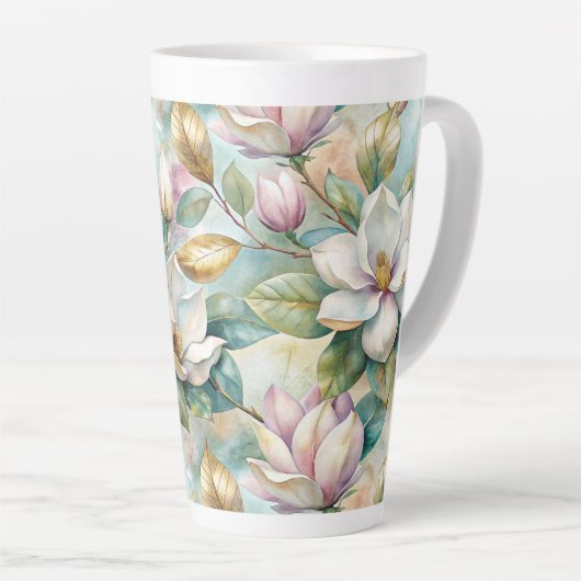 Tasse Latte Pattern Elegant Magnolias (Angle droit)
