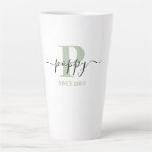 Tasse Latte Pavot Élégant Script Monogramme Vert Argent (Devant)
