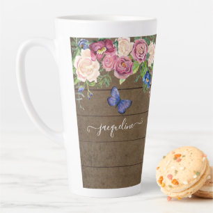 Tasse Latte Pays rustique Aquarelle Florale Marine Bourgogne