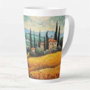 Tasse Latte Paysage de campagne aux fleurs sauvages de la Tosc