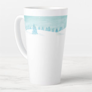 Tasse Latte Paysage De Forêt D'Hiver Neige Avec Des Épinettes