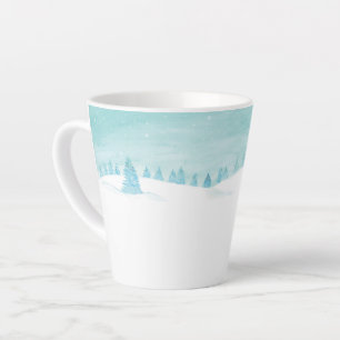 Tasse Latte Paysage De Forêt D'Hiver Neige Avec Des Épinettes