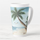 Tasse Latte Paysage de plage avec voiliers Aquarelle (Angle droit)