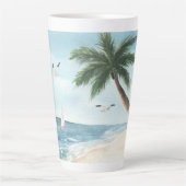 Tasse Latte Paysage de plage avec voiliers Aquarelle (Devant)