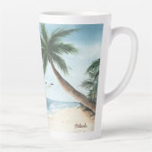 Tasse Latte Paysage de plage avec voiliers Aquarelle (Droite)