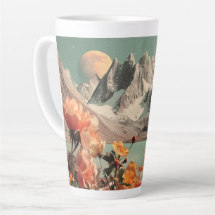 Tasse Latte Paysage Montagneux Surréaliste Avec Fleurs en Fleu