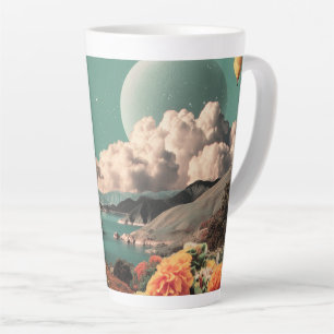 Tasse Latte Paysage montagneux surréaliste avec planètes et nu
