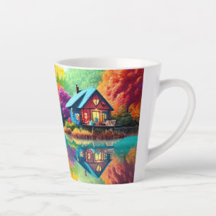 Tasse Latte Paysage naturel avec lac et automne-38566