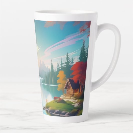 Tasse Latte Paysage naturel avec lac et chalet-456786 (Droite)